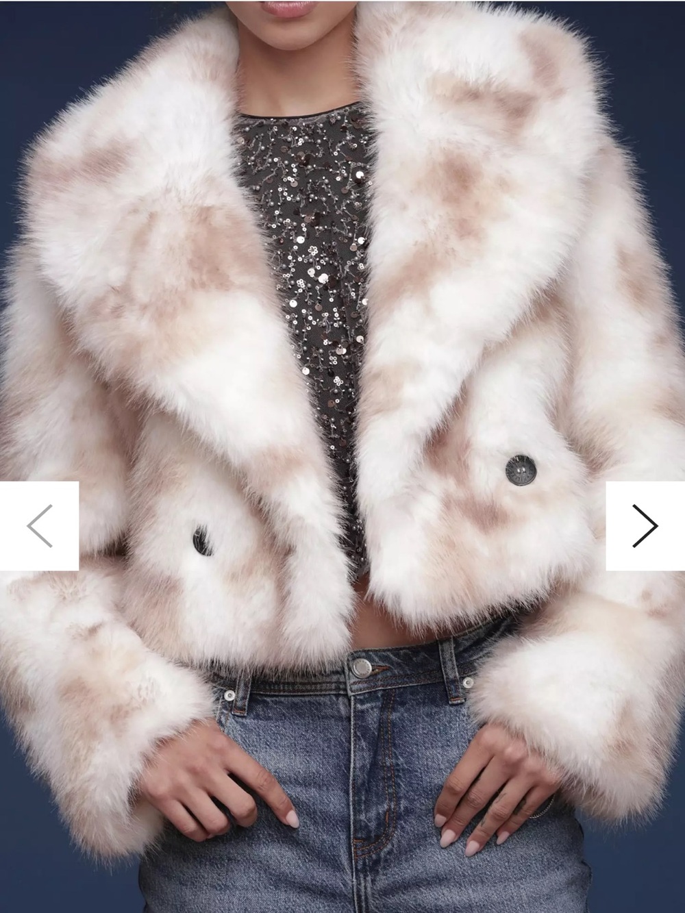 Avec les fills ladies faux fur collard crop coat size large